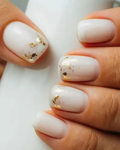 milky white nails with gold milky white nails with gold