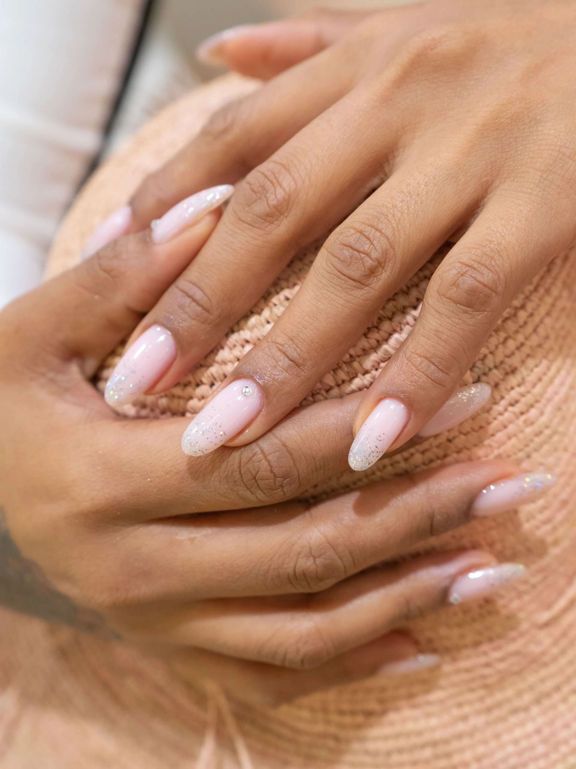 Milky Pink Glitter Ombre Nails in JVC Milky pink glitter ombre nails in JVC at Casa Rio Beauty Salon